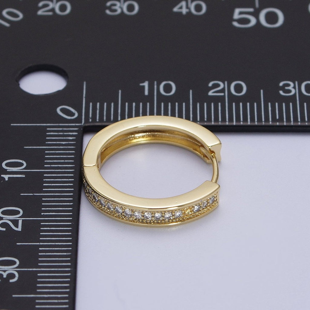 14K Gold plated Micro Paved CZ Lined 20mm Huggie Hoop Earrings | V-027 - DLUXCA