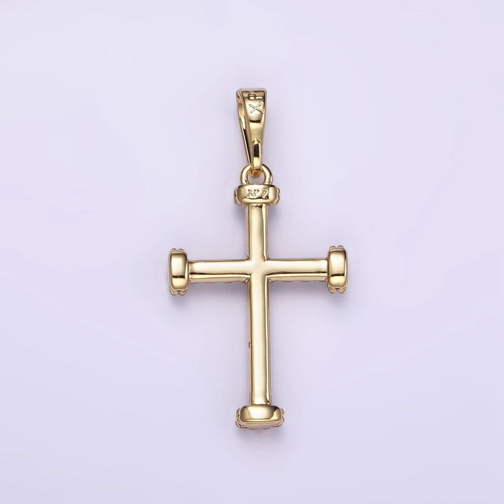14K Gold plated Micro Paved CZ Needle Cross Religious Pendant | I889 - DLUXCA