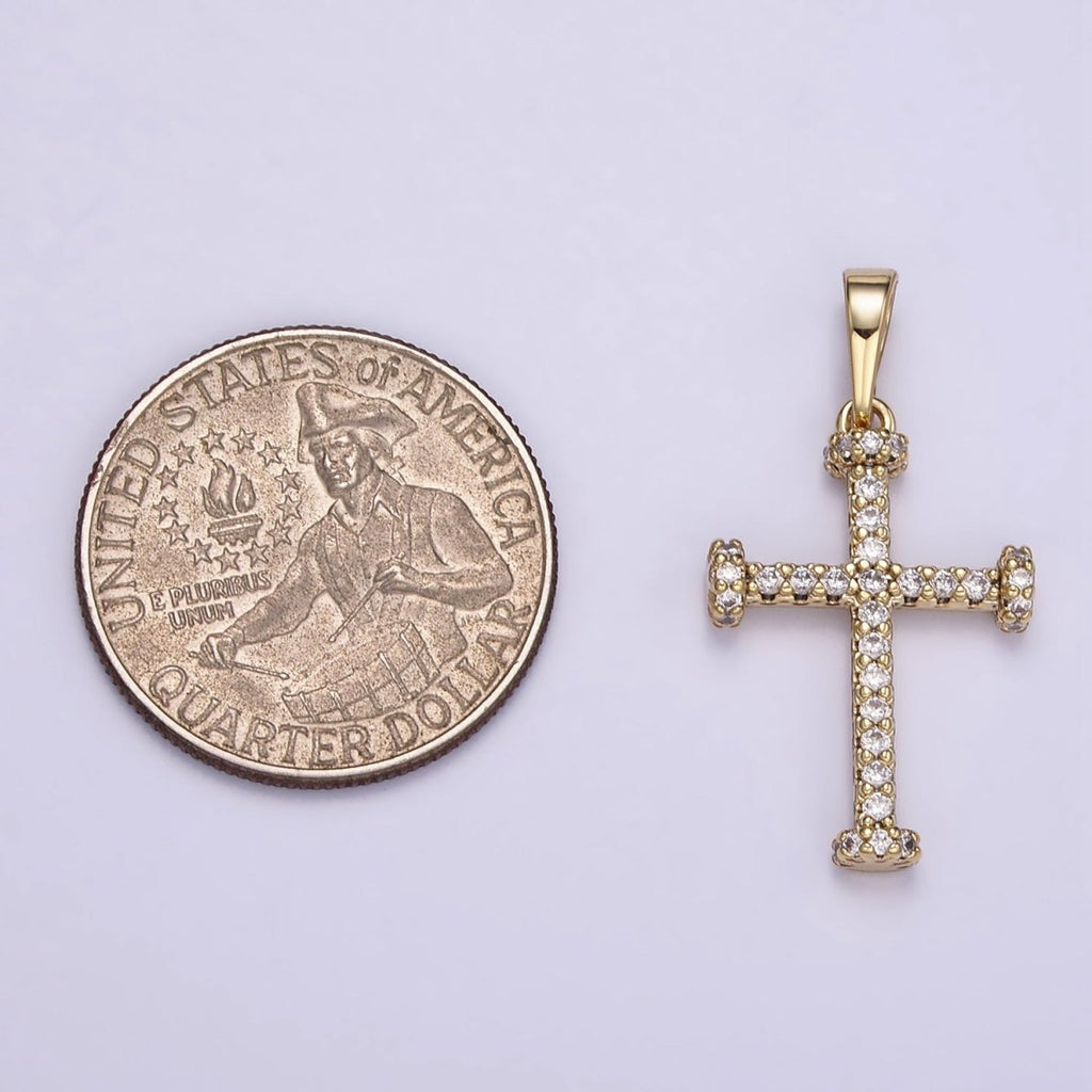 14K Gold plated Micro Paved CZ Needle Cross Religious Pendant | I889 - DLUXCA