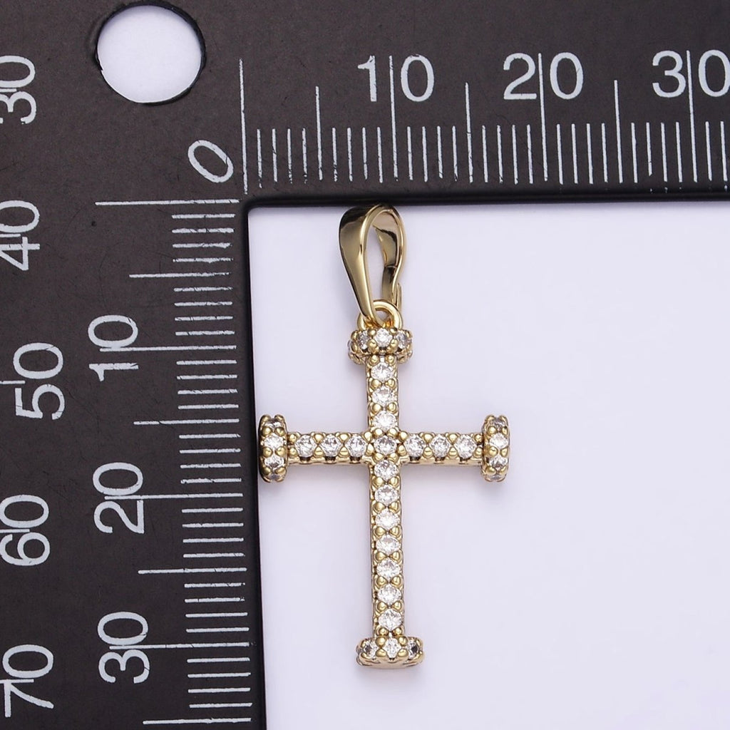 14K Gold plated Micro Paved CZ Needle Cross Religious Pendant | I889 - DLUXCA
