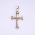 14K Gold plated Micro Paved CZ Needle Cross Religious Pendant | I889 - DLUXCA