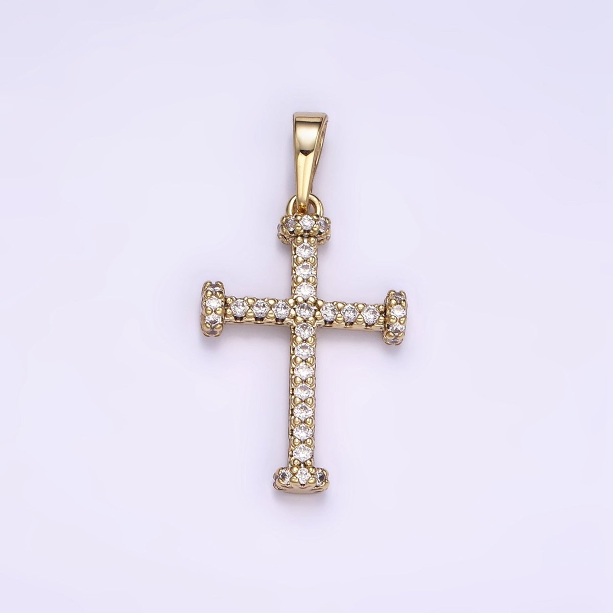 14K Gold plated Micro Paved CZ Needle Cross Religious Pendant | I889 - DLUXCA