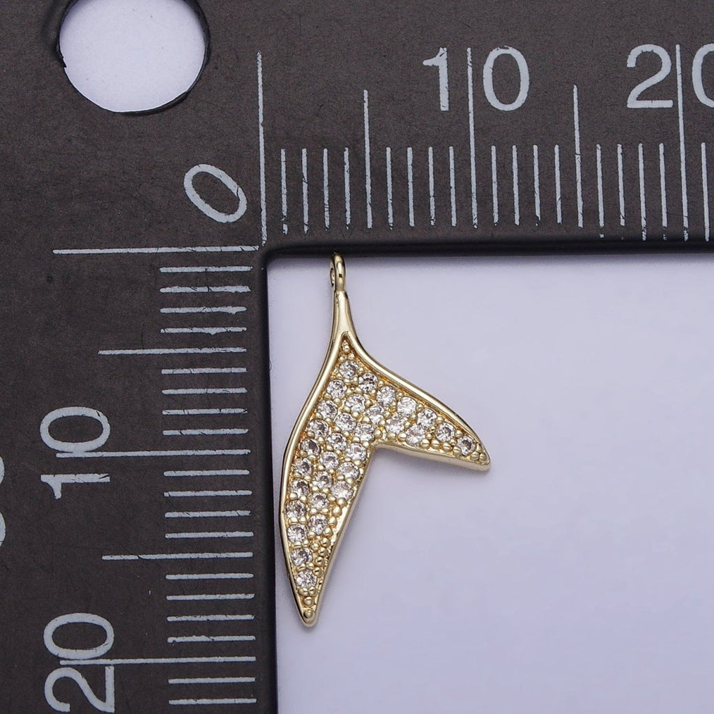 14K Gold plated Micro Paved CZ Ocean Animal Dolphin Tail Charm | AC727 - DLUXCA