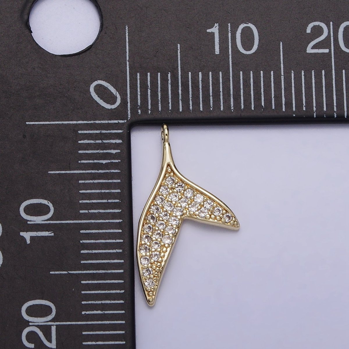 14K Gold plated Micro Paved CZ Ocean Animal Dolphin Tail Charm | AC727 - DLUXCA