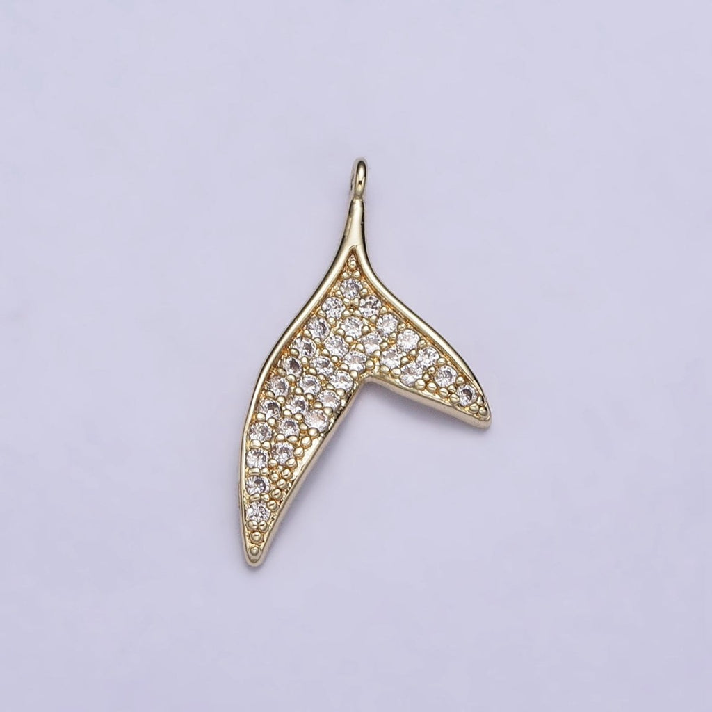 14K Gold plated Micro Paved CZ Ocean Animal Dolphin Tail Charm | AC727 - DLUXCA