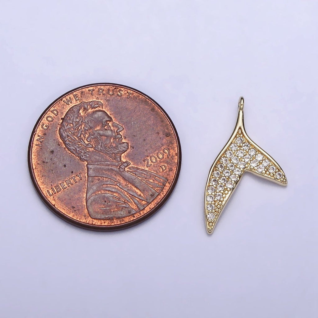 14K Gold plated Micro Paved CZ Ocean Animal Dolphin Tail Charm | AC727 - DLUXCA