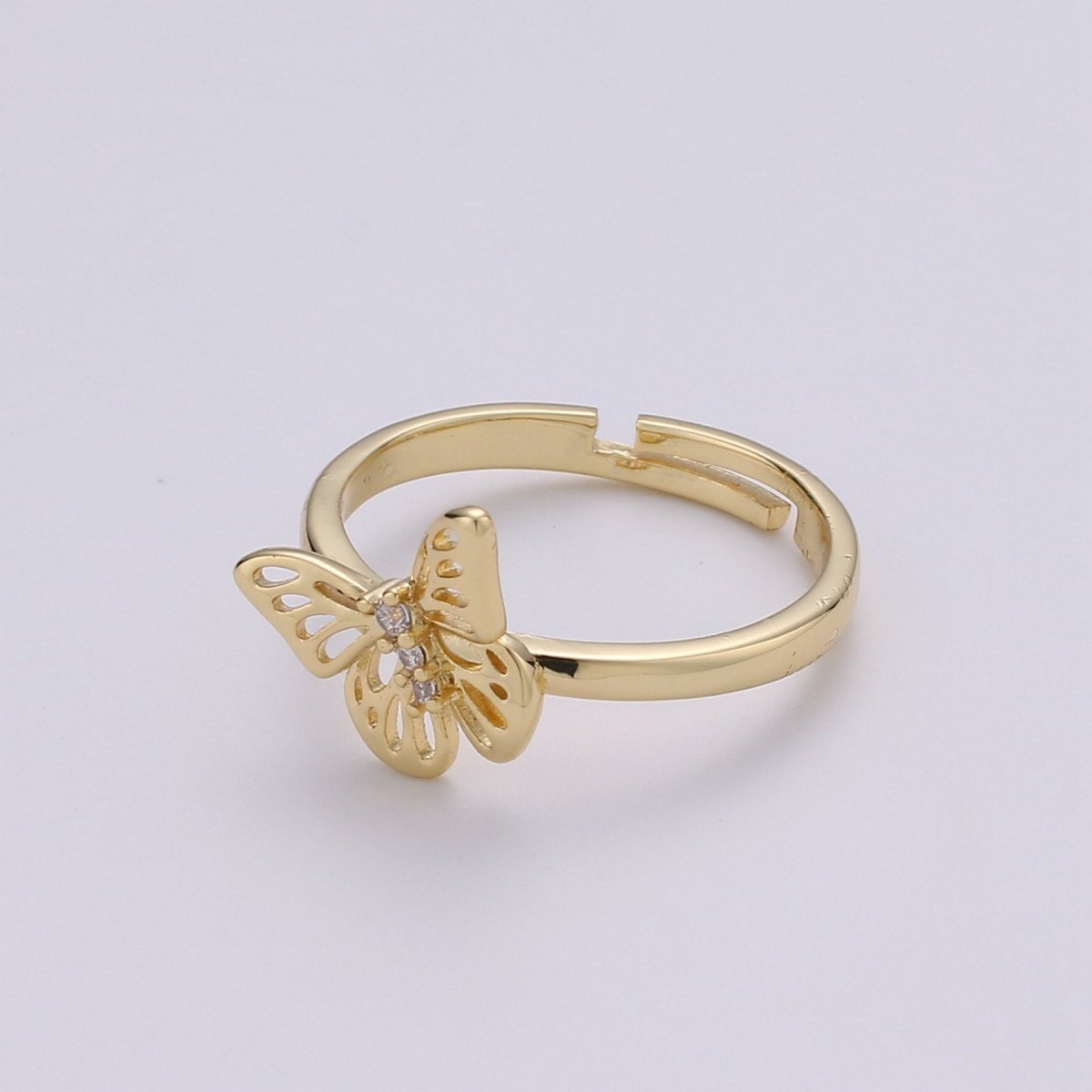 14K Gold plated Micro Paved CZ Open Butterfly Adjustable Ring | R048 - DLUXCA