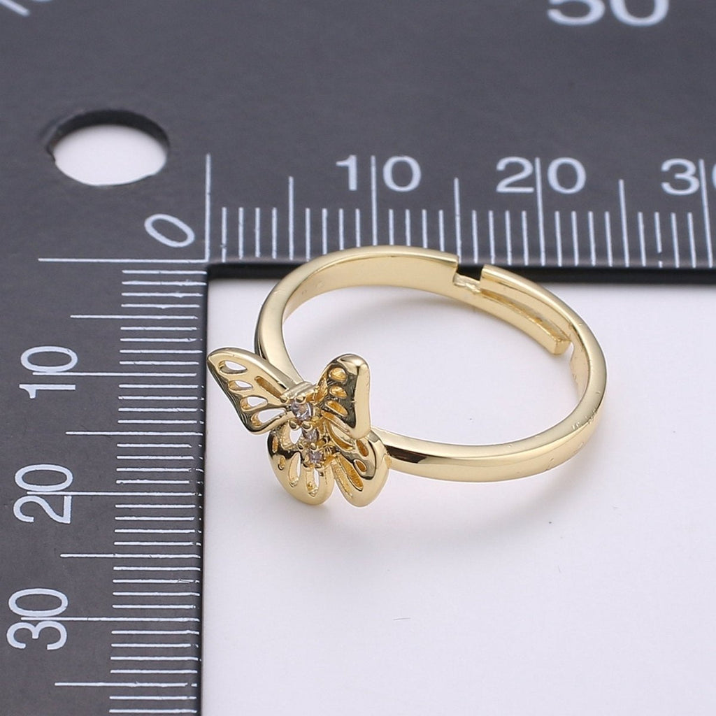14K Gold plated Micro Paved CZ Open Butterfly Adjustable Ring | R048 - DLUXCA