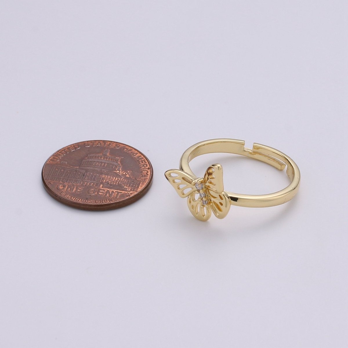 14K Gold plated Micro Paved CZ Open Butterfly Adjustable Ring | R048 - DLUXCA