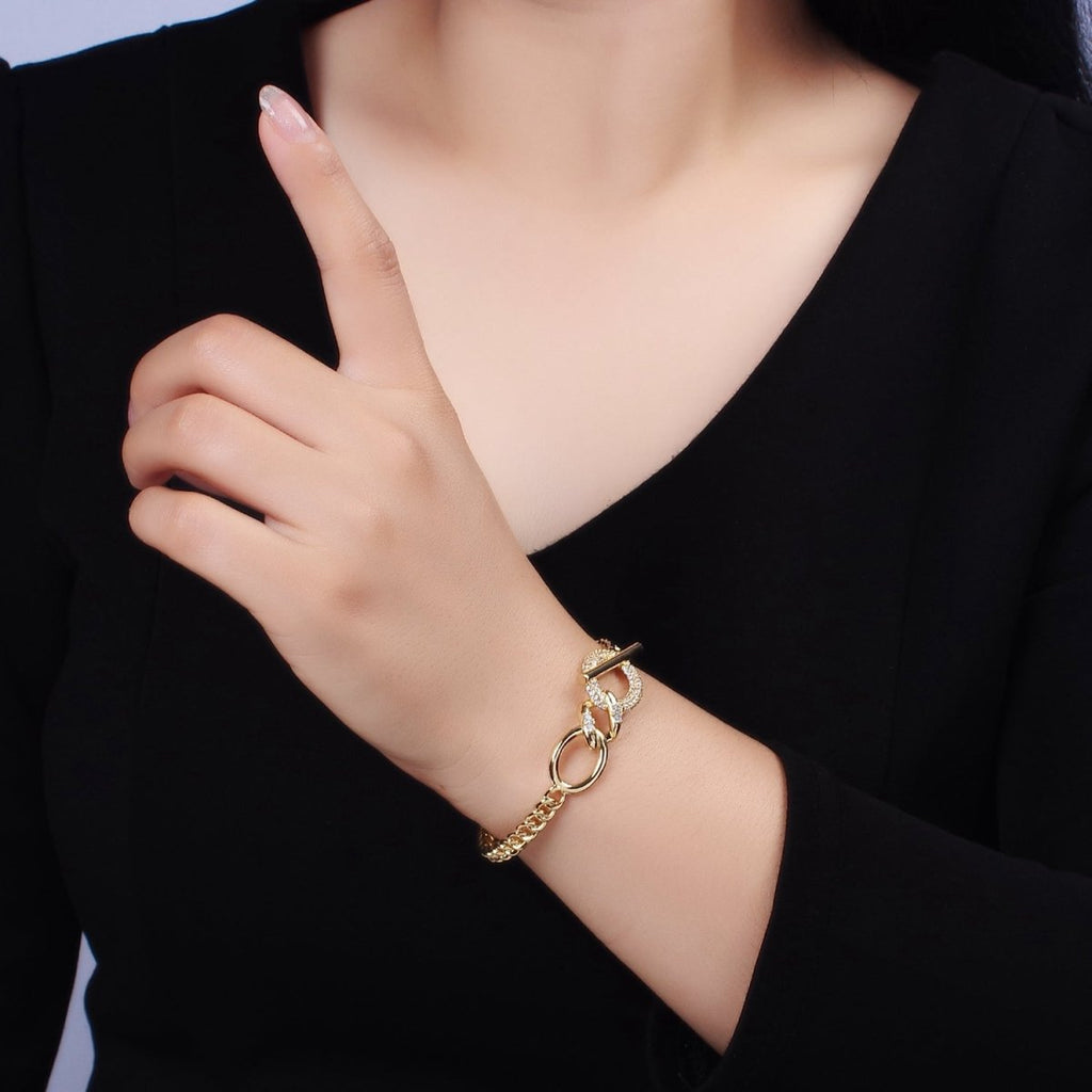 14K Gold plated Micro Paved CZ Oval Bar Curb Cuff Bangle Bracelet in Gold & Silver | WA-1972 WA-1973 Clearance Pricing