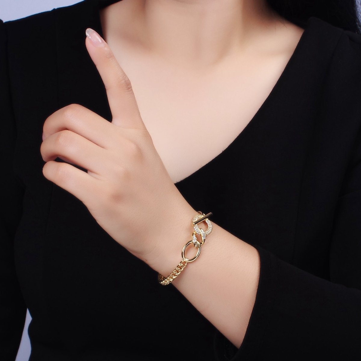 14K Gold plated Micro Paved CZ Oval Bar Curb Cuff Bangle Bracelet in Gold & Silver | WA-1972 WA-1973 Clearance Pricing