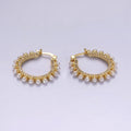 14K Gold plated Micro Paved CZ Pearl Dotted Latch Hoop Earrings in Gold & Silver | AE993 AE994