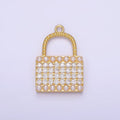 14K Gold plated Micro Paved CZ Pearl Lined Padlock Charm in Gold & Silver | AG691