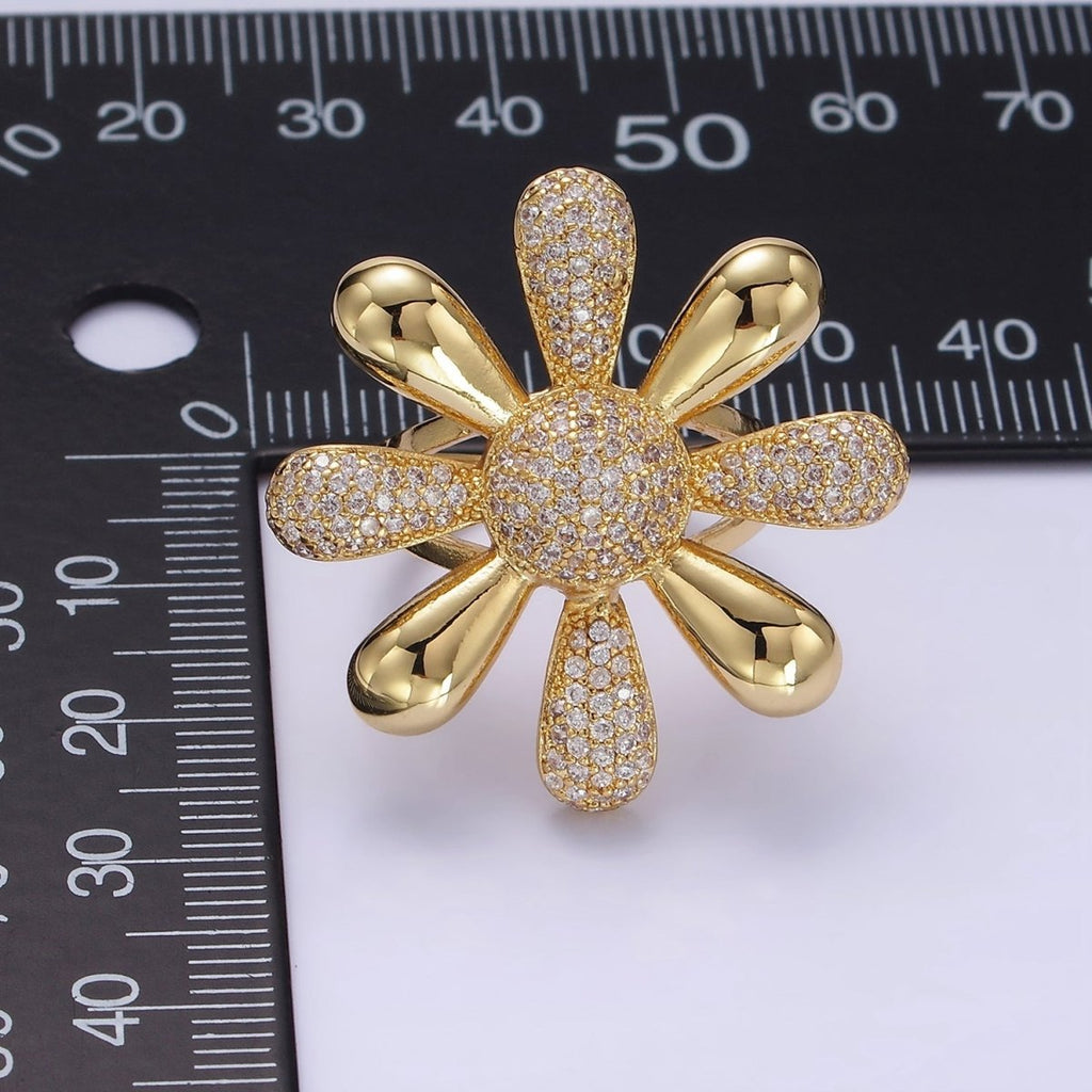 14K Gold plated Micro Paved CZ Petal Flower Ring in Silver & Gold | R236 R237