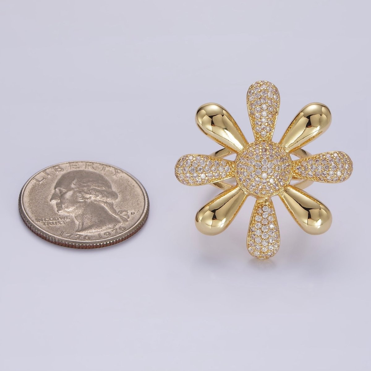 14K Gold plated Micro Paved CZ Petal Flower Ring in Silver & Gold | R236 R237