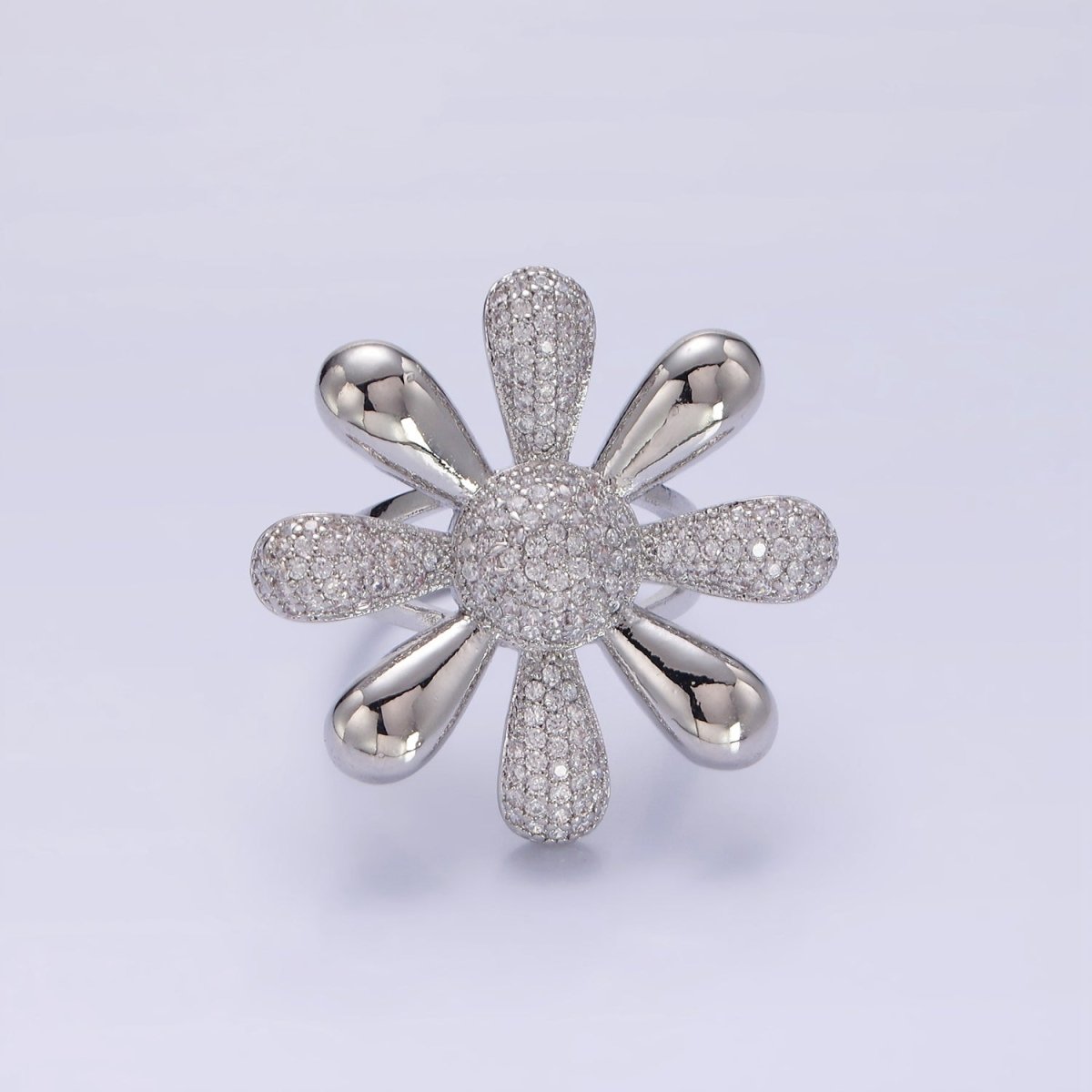 14K Gold plated Micro Paved CZ Petal Flower Ring in Silver & Gold | R236 R237