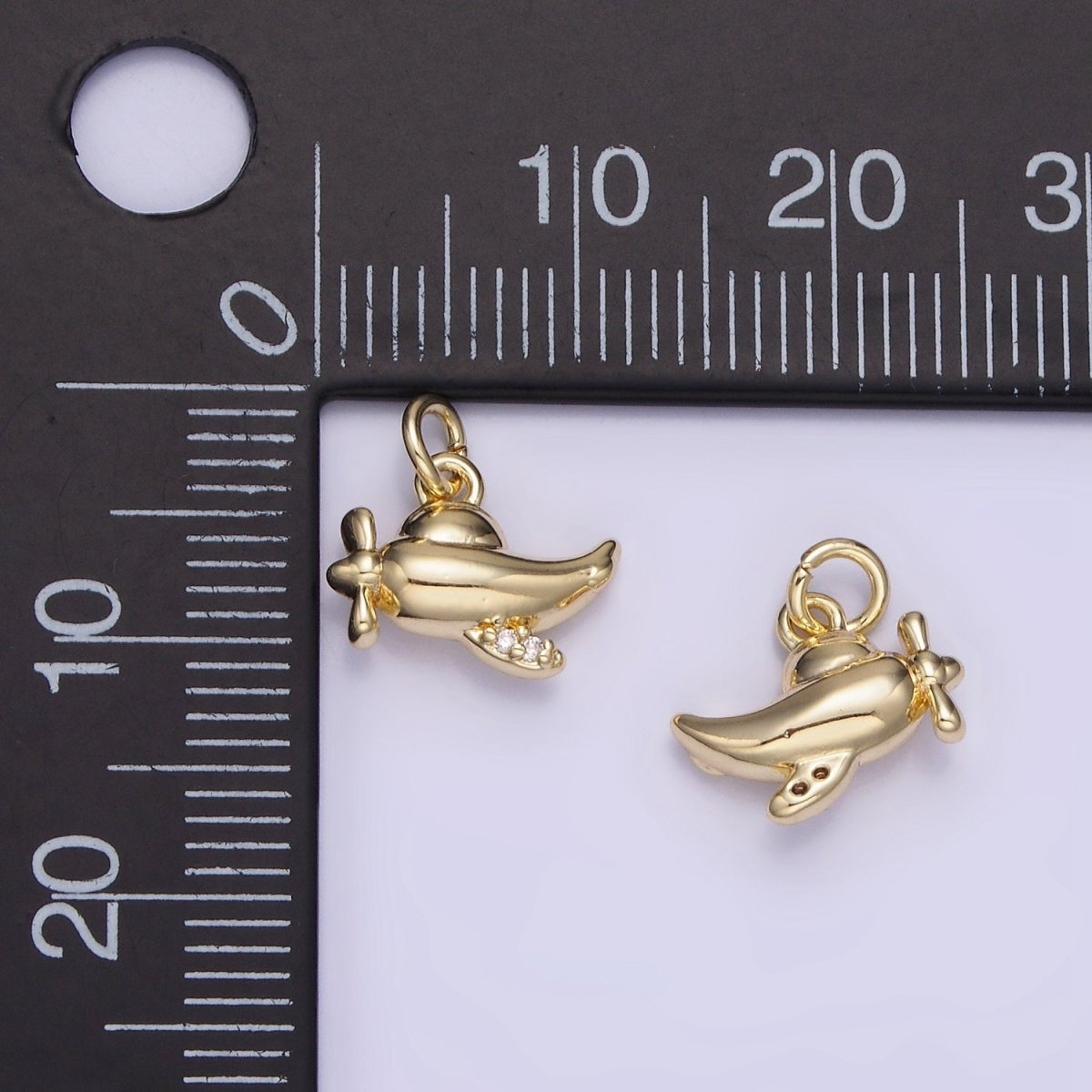 14K Gold plated Micro Paved CZ Plane Vehicle Charm | AG742 - DLUXCA