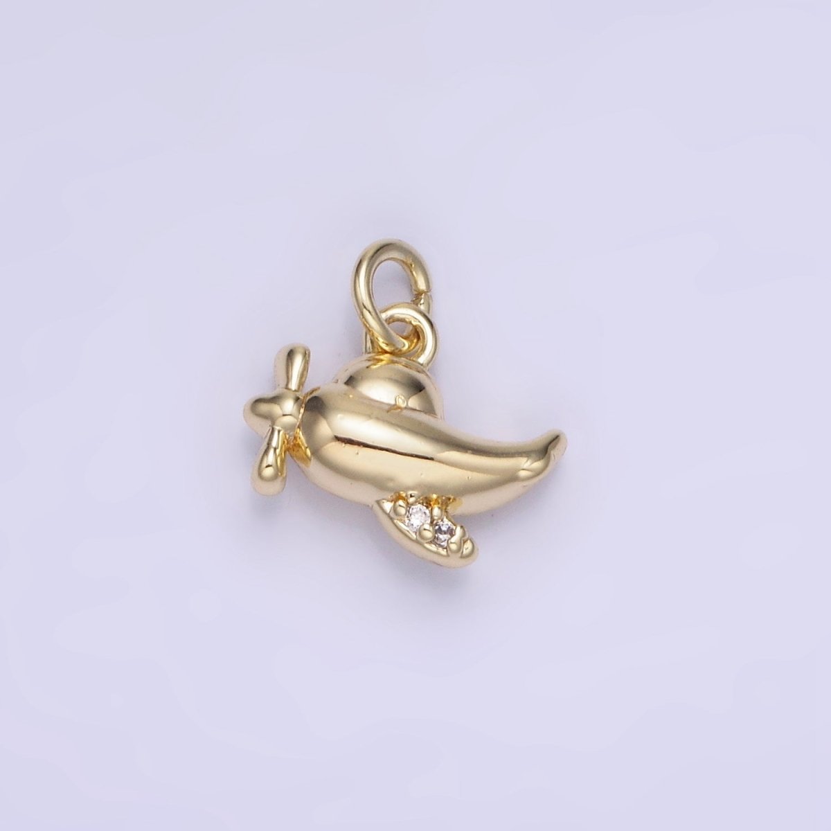 14K Gold plated Micro Paved CZ Plane Vehicle Charm | AG742 - DLUXCA