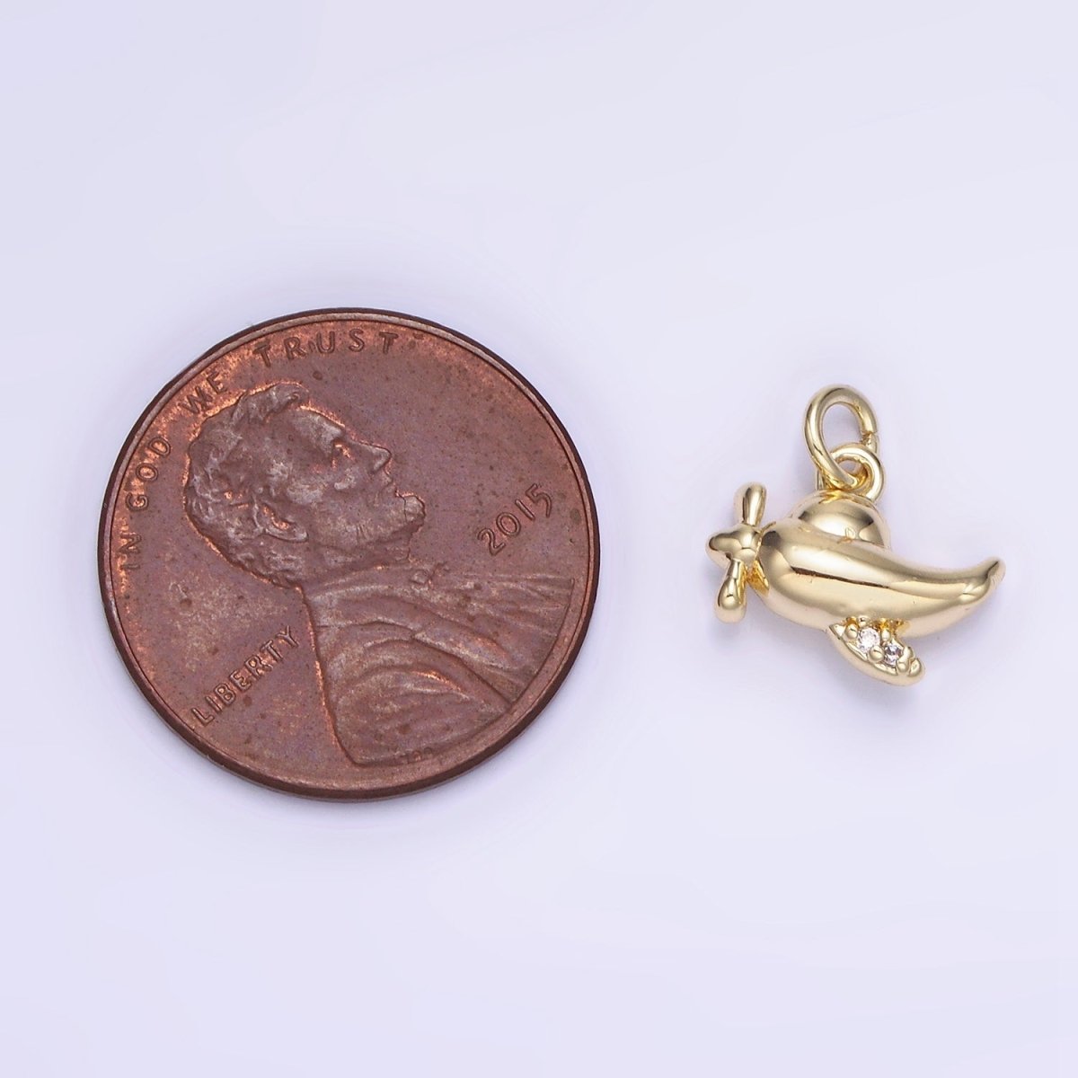 14K Gold plated Micro Paved CZ Plane Vehicle Charm | AG742 - DLUXCA