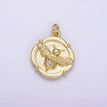 14K Gold plated Micro Paved CZ Queen Bee Round Square Charm | AG307 - DLUXCA