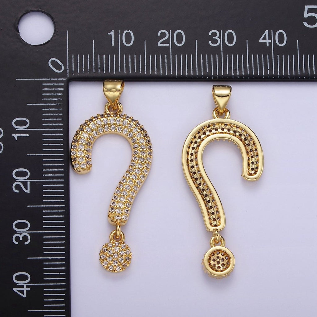 14K Gold plated Micro Paved CZ Question Mark "?" Pendant | AA1145 - DLUXCA