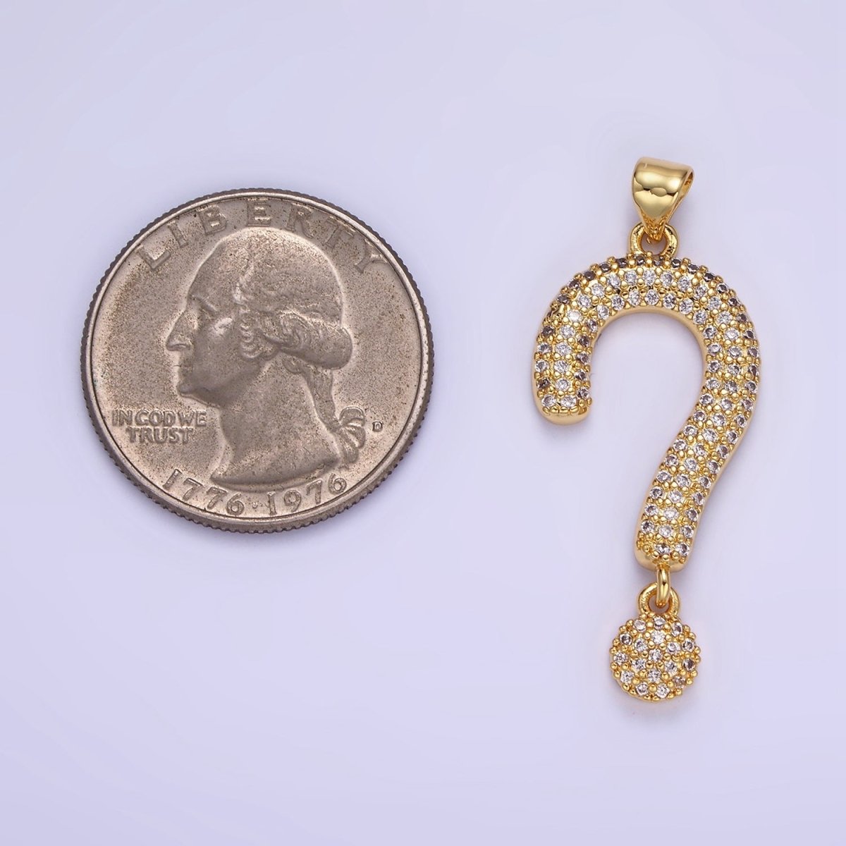 14K Gold plated Micro Paved CZ Question Mark "?" Pendant | AA1145 - DLUXCA