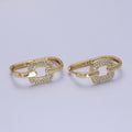 14K Gold plated Micro Paved CZ Rectangular Connecting Oblong Huggie Earrings | V-030 - DLUXCA