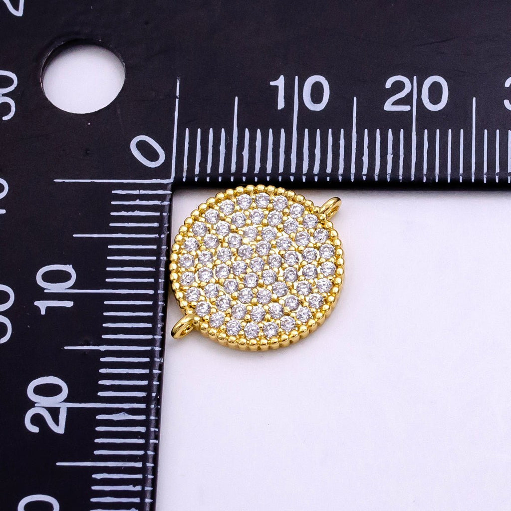 14K Gold plated Micro Paved CZ Round Connector | G338 - DLUXCA