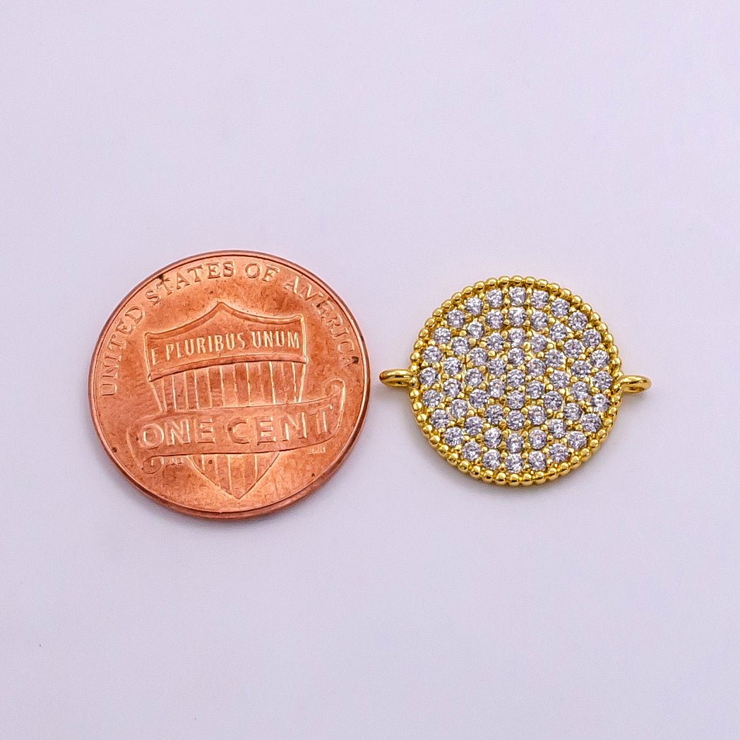 14K Gold plated Micro Paved CZ Round Connector | G338 - DLUXCA