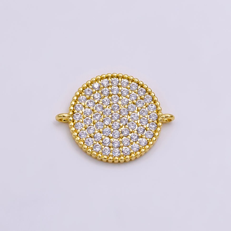 14K Gold plated Micro Paved CZ Round Connector | G338 - DLUXCA