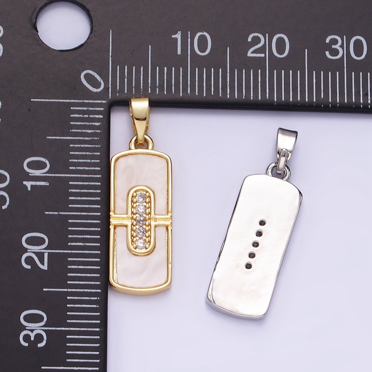14K Gold plated Micro Paved CZ Shell Pearl Tag Pendant in Gold & Silver | AA1165