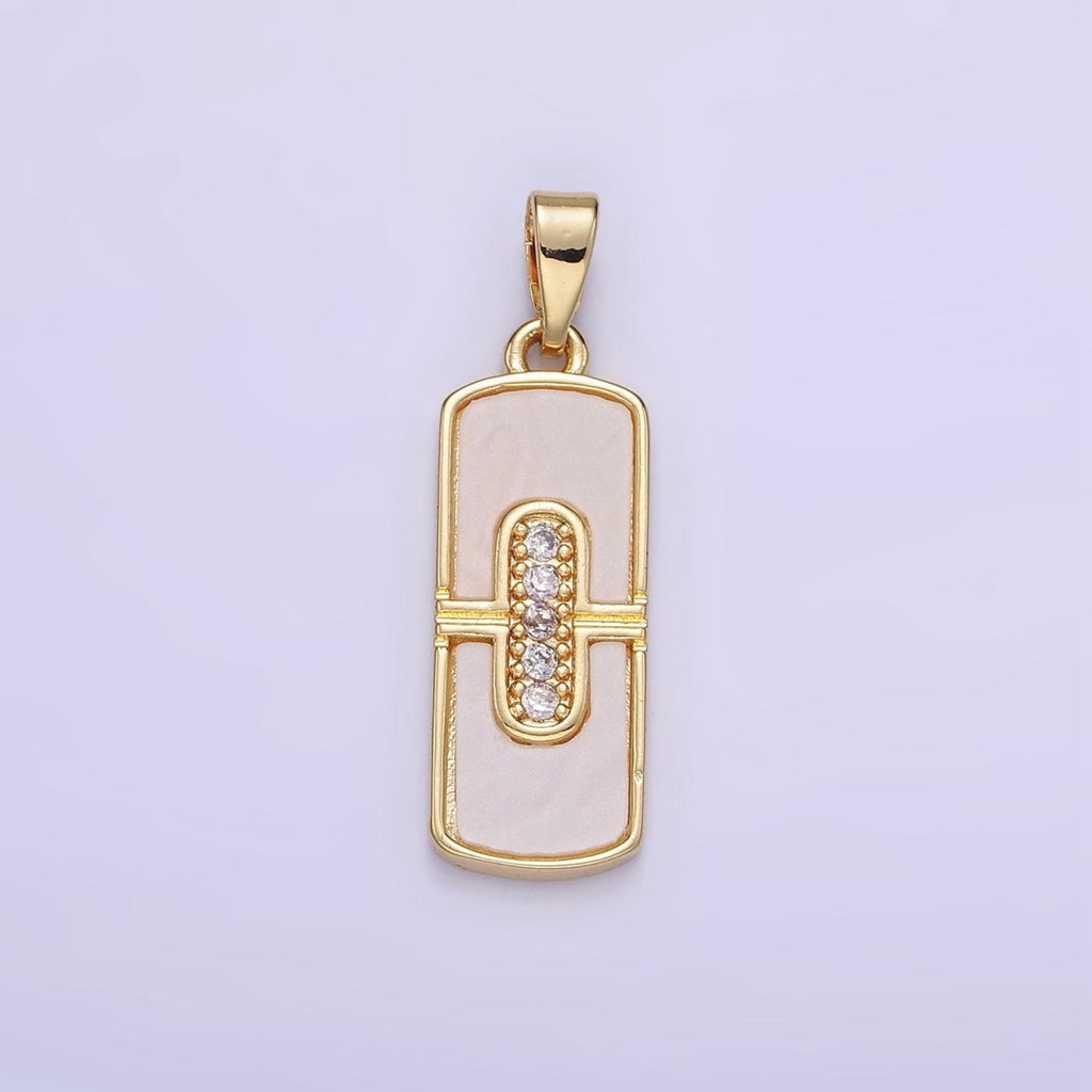 14K Gold plated Micro Paved CZ Shell Pearl Tag Pendant in Gold & Silver | AA1165