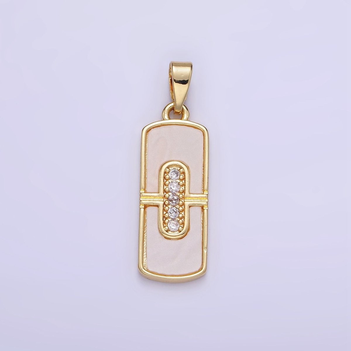14K Gold plated Micro Paved CZ Shell Pearl Tag Pendant in Gold & Silver | AA1165