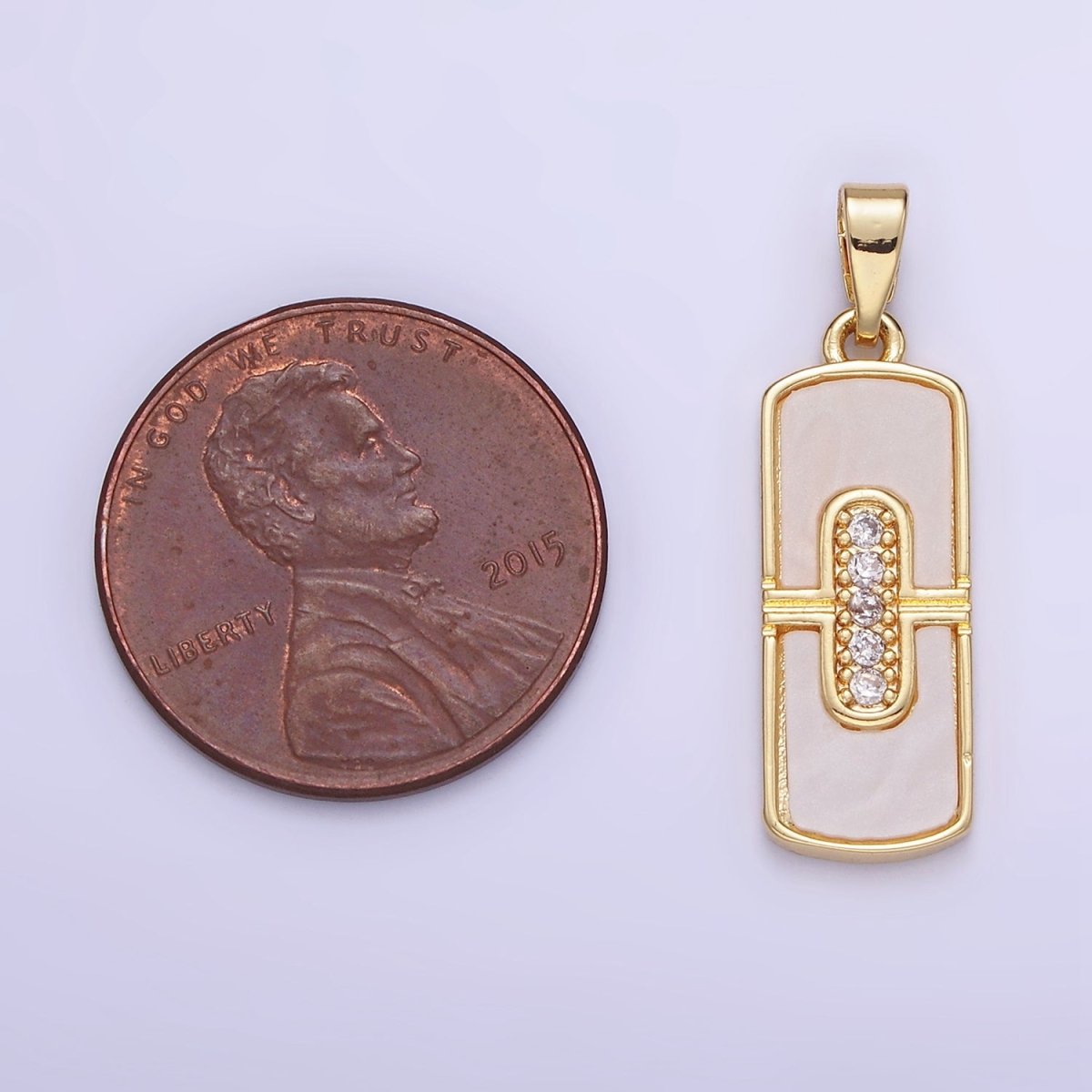 14K Gold plated Micro Paved CZ Shell Pearl Tag Pendant in Gold & Silver | AA1165