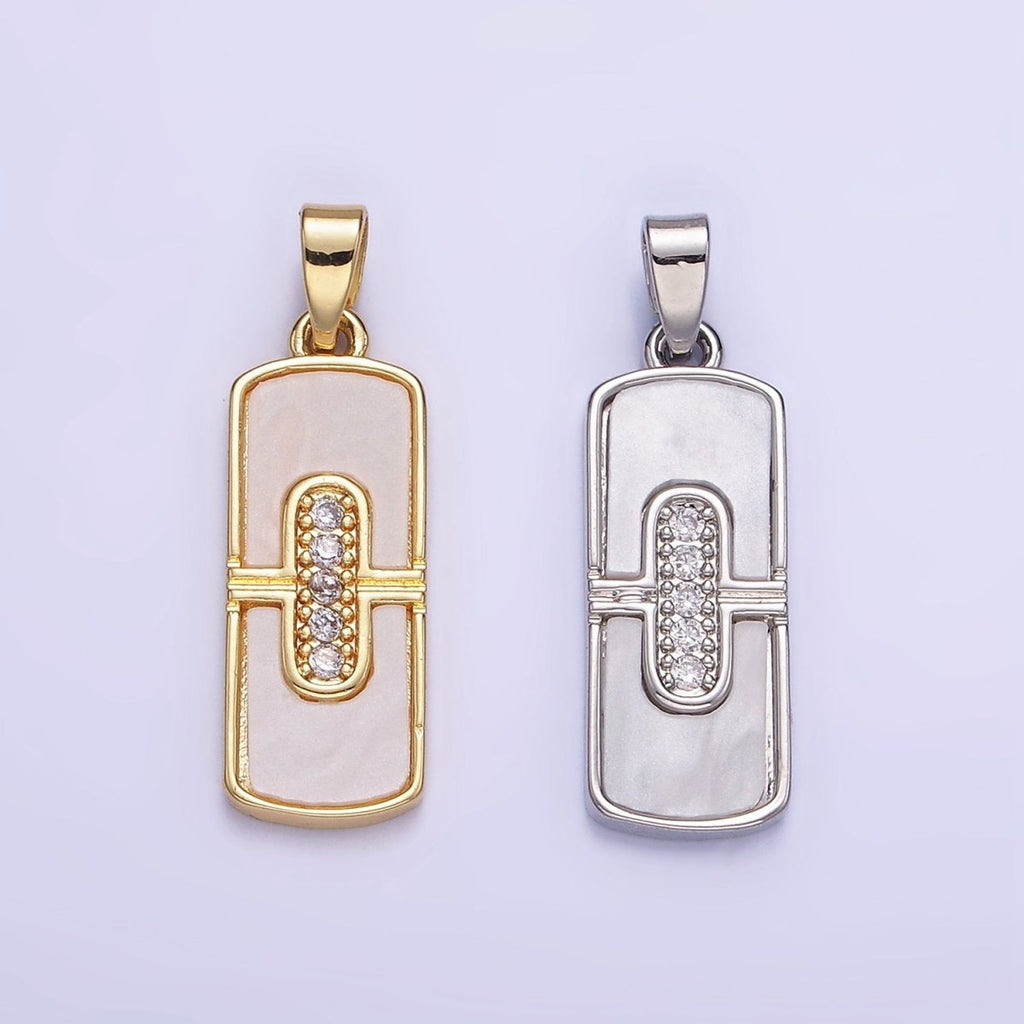 14K Gold plated Micro Paved CZ Shell Pearl Tag Pendant in Gold & Silver | AA1165