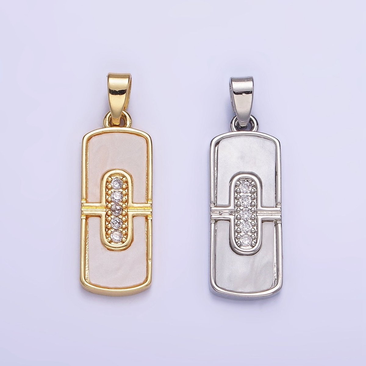 14K Gold plated Micro Paved CZ Shell Pearl Tag Pendant in Gold & Silver | AA1165