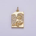 14K Gold plated Micro Paved CZ Square Sweet Honey Bee Rectangle Tag Charm N-213 - DLUXCA