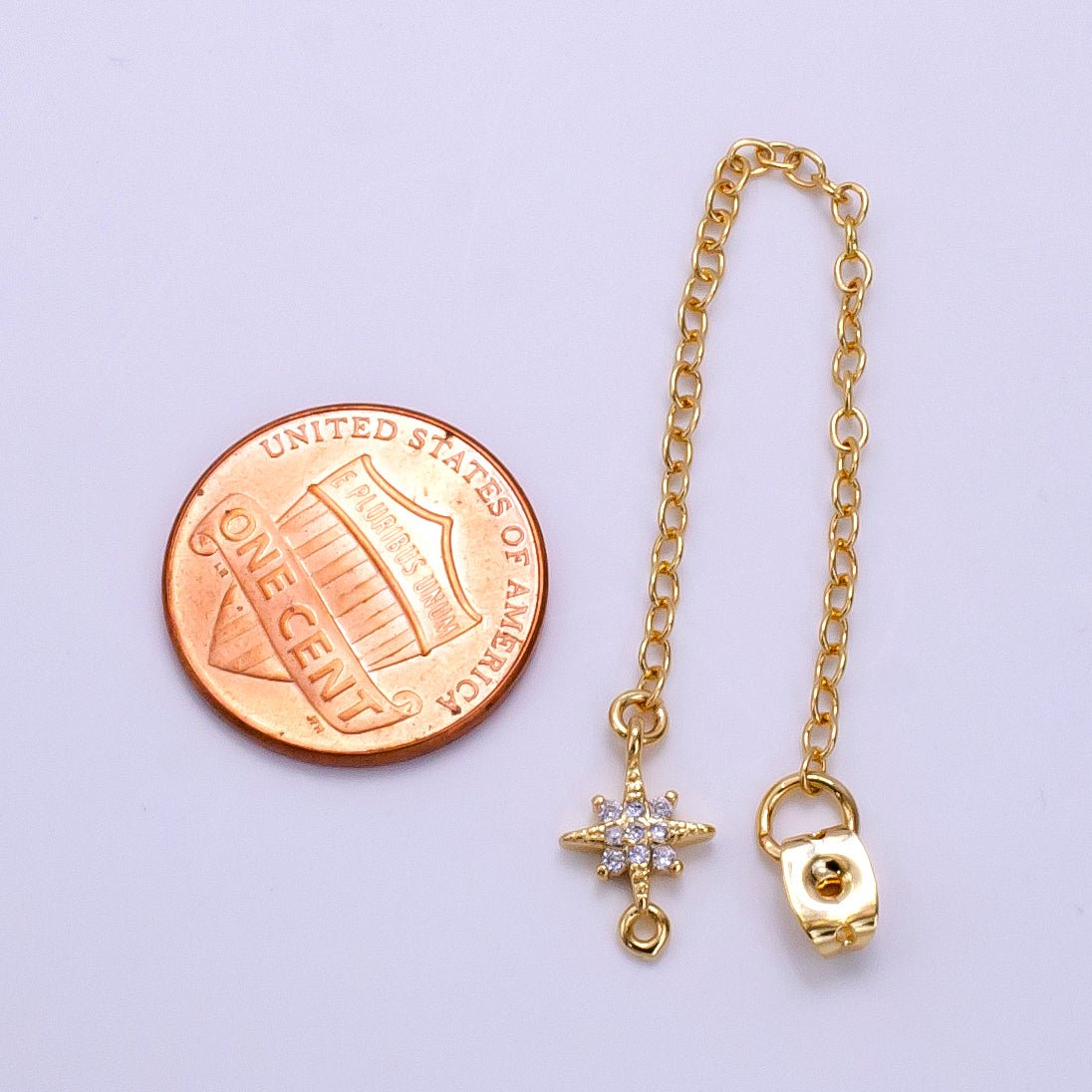 14K Gold plated Micro Paved CZ Star Chain Link Earring Backing Findings Set | Z687 - DLUXCA