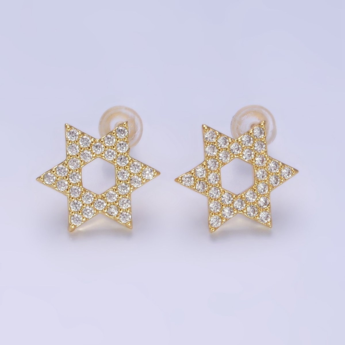 14K Gold plated Micro Paved CZ Star of David Stud Earrings in Gold & Silver | AB1273 AB1274 - DLUXCA