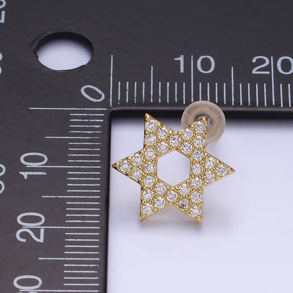 14K Gold plated Micro Paved CZ Star of David Stud Earrings in Gold & Silver | AB1273 AB1274 - DLUXCA