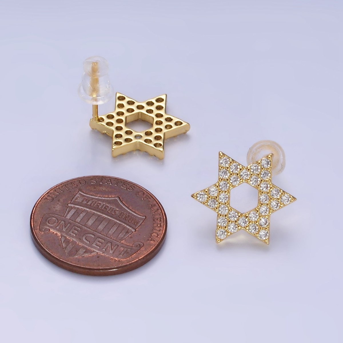 14K Gold plated Micro Paved CZ Star of David Stud Earrings in Gold & Silver | AB1273 AB1274 - DLUXCA