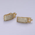 14K Gold plated Micro Paved CZ Tag Panther Link English Lock Hoop Earrings | AE408 - DLUXCA