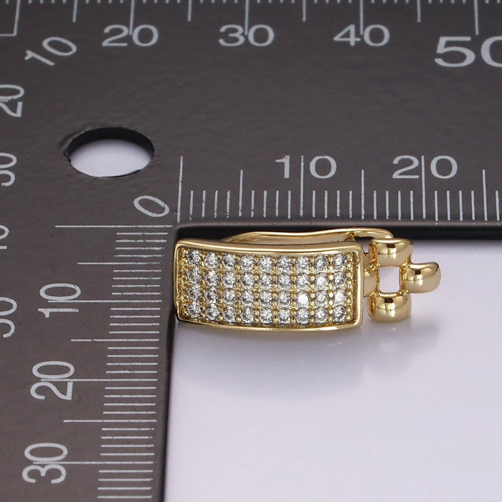 14K Gold plated Micro Paved CZ Tag Panther Link English Lock Hoop Earrings | AE408 - DLUXCA