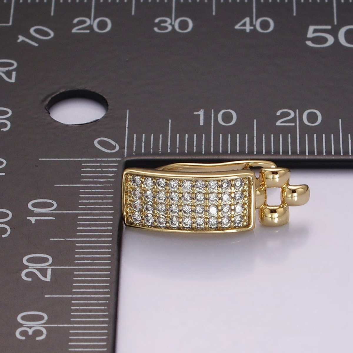 14K Gold plated Micro Paved CZ Tag Panther Link English Lock Hoop Earrings | AE408 - DLUXCA