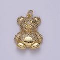 14K Gold plated Micro Paved CZ Teddy Bear Toy Animal Charm | C114 - DLUXCA