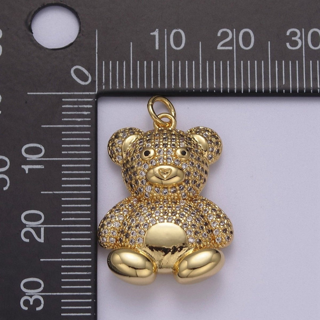 14K Gold plated Micro Paved CZ Teddy Bear Toy Animal Charm | C114 - DLUXCA