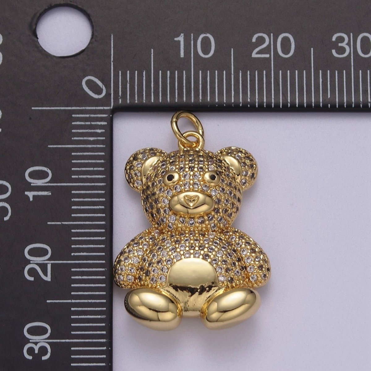 14K Gold plated Micro Paved CZ Teddy Bear Toy Animal Charm | C114 - DLUXCA