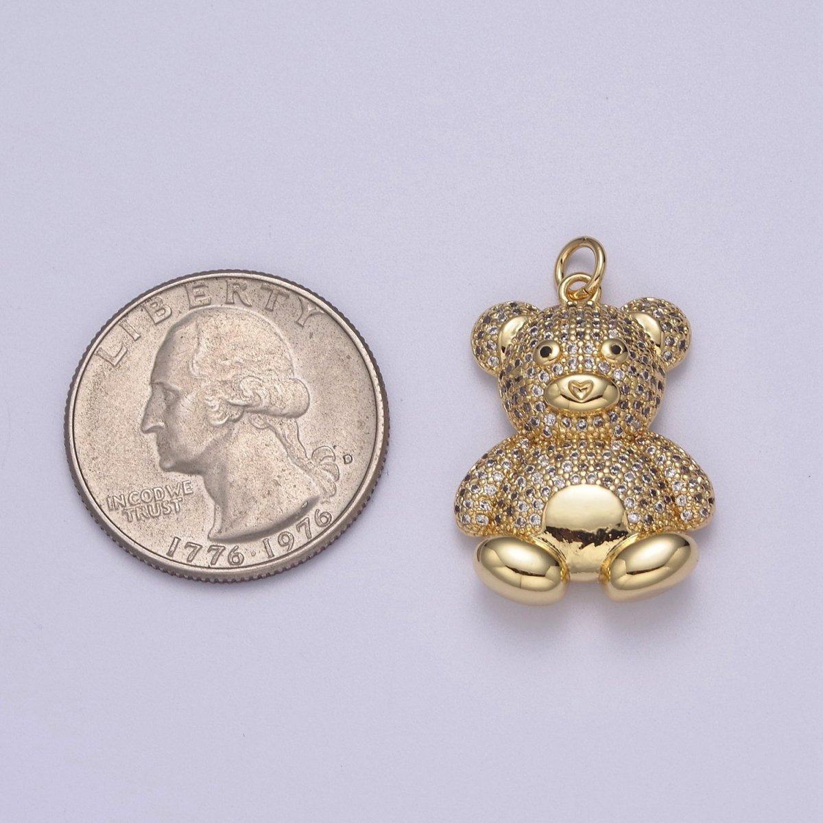 14K Gold plated Micro Paved CZ Teddy Bear Toy Animal Charm | C114 - DLUXCA