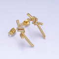 14K Gold plated Micro Paved CZ Tied Bar Stud Earrings | AB1400 - DLUXCA