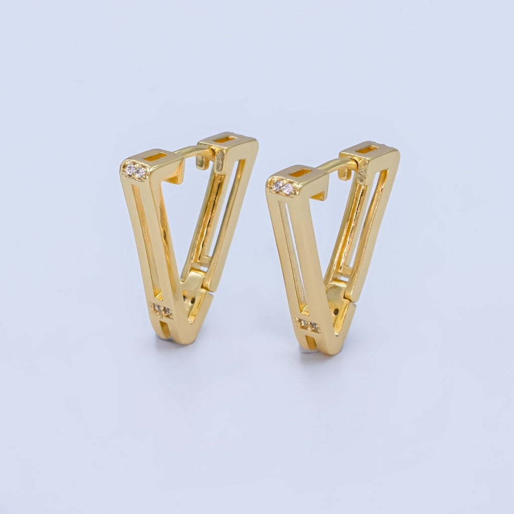 14K Gold plated Micro Paved CZ V - Shaped Hoop Earrings in Gold & Silver | AB987 